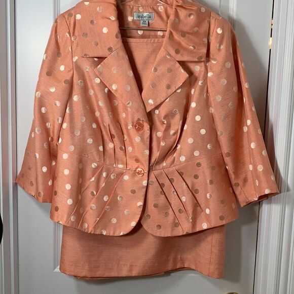 Isabella size 14 W womens two piece suit peach/orange color & polkadot top - Picture 3 of 16